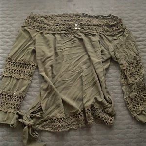 BoHo lace up tie dress blouse